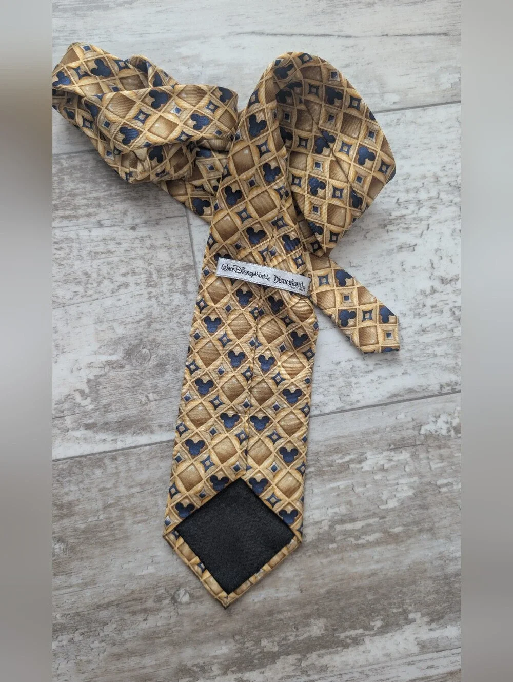 Walt Disney World Disneyland Resort Gold & Navy Patterned Men's Silk Tie